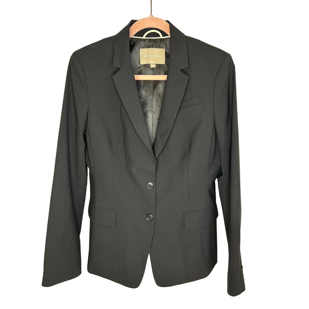 Banana Republic Womens Black Wool Blend Two Button Blazer 12 Corporate Career